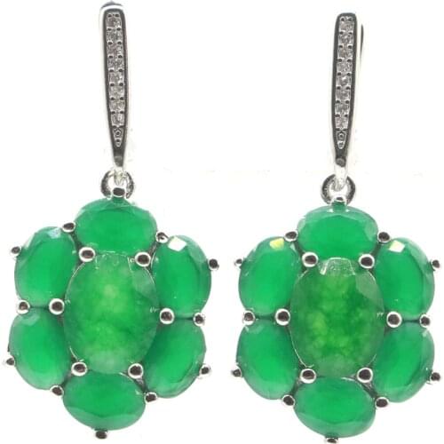38x17mm Highly Recommend Jewelry Set Real Green Emerald For Women Wedding Fine Jewelry Silver Pendant Earrings