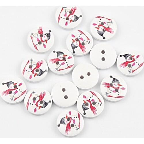 50pcs Snowman Painting 2 Hole Round Wooden Buttons For Clothing Scrapbooking Decoration Crafts Sewing Accessories Diy 15mm