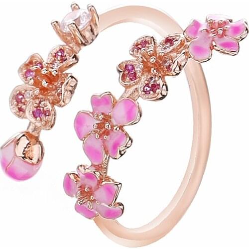 Ajax Open 925 Sterling Silver Pink Fashion Peach Flower Womens Wide Rings On Phalanx Fine Brand Jewelry For Girlfriend