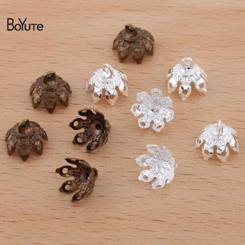BoYuTe (100 Pieces/Lot) 9MM Metal Brass Flower Bead Caps with Loop End Clasps Diy Jewelry Accessories Handmade Materials