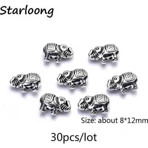 30pcs/lot zinc alloy antique vintage silver plated elephant charm spacers beads for Bracelet Necklace DIY Jewelry Making