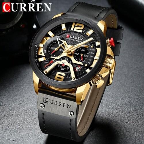 CURREN Mens Watches Top Brand Luxury Fashion Casual Waterproof Chronograph Date Genuine Leather Sport Military Male Clock 8329