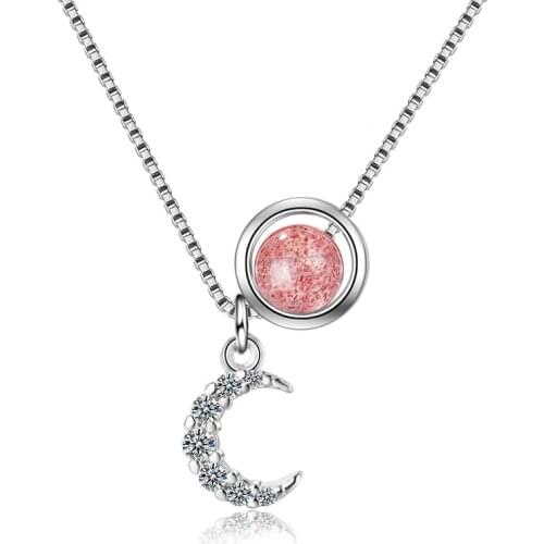 Everoyal Trendy Zircon Moon Pink Necklace For Women Accessories Charm 925 Sterling Silver Necklace Girl Necklaces Jewelry Female