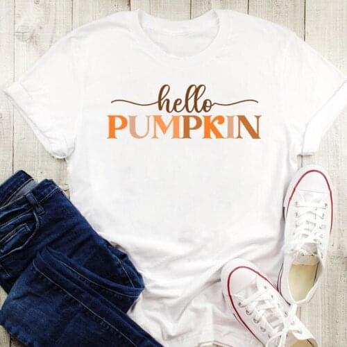 Graphic Print Short Sleeve Fashion Tees Fall Autumn Women Halloween Thanksgiving Female 90s Cartoon Tops Tshirt T-Shirt