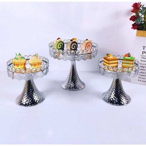Electroplating Silver Wedding Crystal Cake Stand Party Acrylic Mirror Tray Dessert Decoration Metal Cupcake