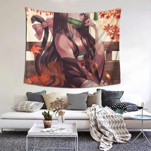 Nezuko Tapestry Anime Comic Kawaii Tapestry Wall Bedspread aesthetic Hanging Blanket For Bedroom Dorm