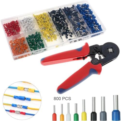 Hot Mini Adjustable Crimping Tool Hands Pliers + 800pcs Insulated End Crimp Terminal Electrical Wire Connector