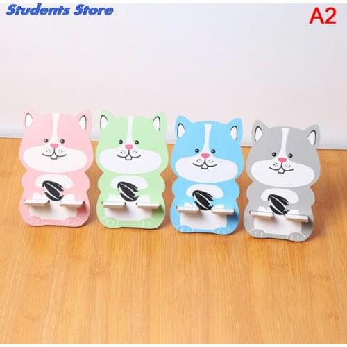 Hot Universal wood cartoon Mobile phone holder stand cute painting desk