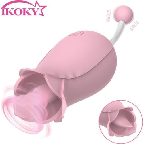 IKOKY Female Masturbation Dual Head Flower Shape Tongue Licking Vibrator G-Spot Stimulation Powerful Clitoris Massager 10 Speeds