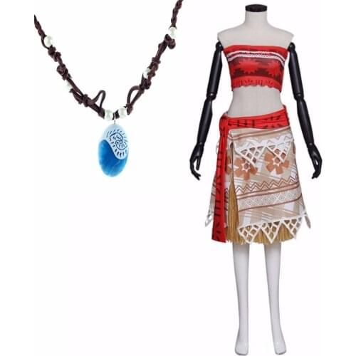 Cosplay Moana Princess Costume Dress With Necklace Halloween Cosplay Costume