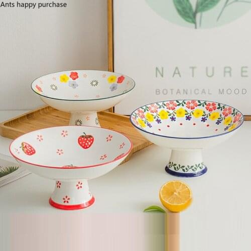 Creative Ceramic Flower Tall Fruit Plate Household Dessert Cake Plate Candy Dried Fruit Storage Plate Kitchen Utensils Porcelain