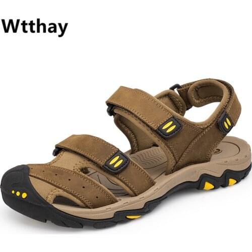 New Fashion Summer Shoes Cow Leather Men Sandals Mens Casual Shoes Non-slip Rubber Soles Beach Shoes Plus Size 38 ~ 47 Wtthay