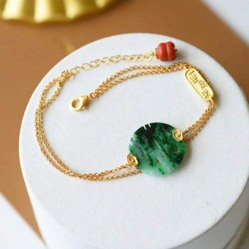 Natural Hetian Jade Carved I Changle Xi Bracelet S925 Sterling Silver Gilding Safeness Ring Double Happiness Bracelet Ornament