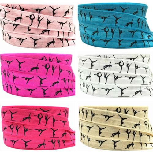 10Yards 5/8'' Colouful Gymnastics print Fold over elastic Stretchy FOE girls' hair tie accessories DIY handmade webbing headband