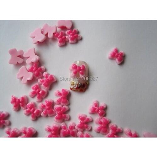 RC5-3 30pcs Cute Pink Bow Shape Nail Resin Decoration Outlooking
