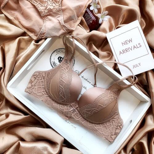 Sexy lingerie briefs seamless beauty back front button bra set wirefree small chest and thickening bralette sets intimates