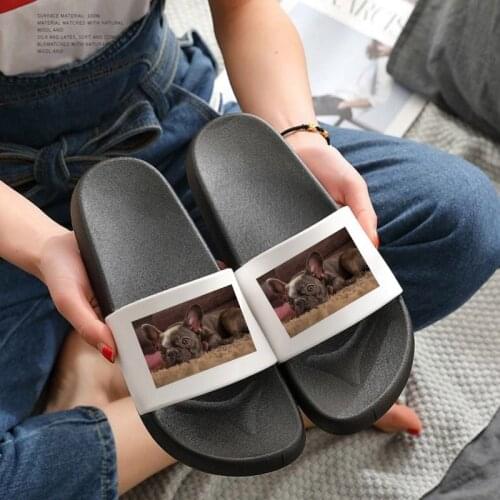 Shoes for Women 2021 Kawaii Bulldog Print Slippers Comfortable Non-slip Slides Summer Beach Open Toe Flip Flops Bathroom Sandals