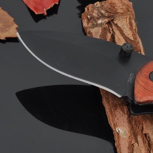 Outdoor Folding Knife Portable Camping Survival Knife High Hardness Folding Knife Redwood Handle Folding Knife Short Knife Blade