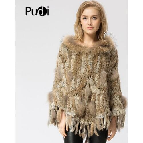 SRR002-2 Real Knitted Rabbit & Raccoon Fur Shawl Poncho Stole Shrug Cape Robe Tippet Wrap Womens Winter Warm Coat/outwear