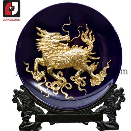 Asian traditional 24k gold foil handicrafts 10 inch decorative plates feng shui home decorating