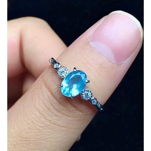Solid 925 Silver Apatite Ring for Daily Wear 5mm*7mm Natural Apatite Silver Ring Sterling Silver Apatite Jewelry