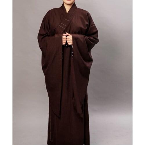 UNISEX top quality brown buddhist abbot monks robe shaolin temple martial arts haircords haiqing clothing lay meditation uniform