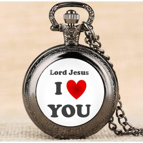 Vintage I Love You Jesus Series Pocket Watch for Male Female Quartz Pendant Watch Chain for Teens