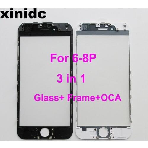 Xinidc 10pcs Outer Glass with Bezel with OCA Frame For iPhone 6 6s plus 7 7 plus 8 8Plus Front Glass+frame +OCA lcd repair part