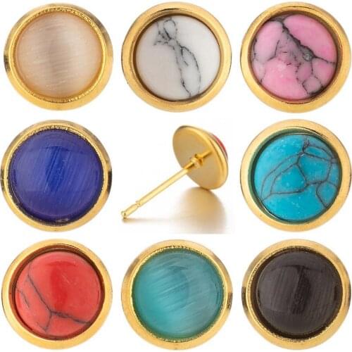 Yiustar Fashion Stainless Steel Zircon Stone Earrings Stud for Women Aesthetic Cute Tiny Classic Jewelry Gifts 8 Optional Colors