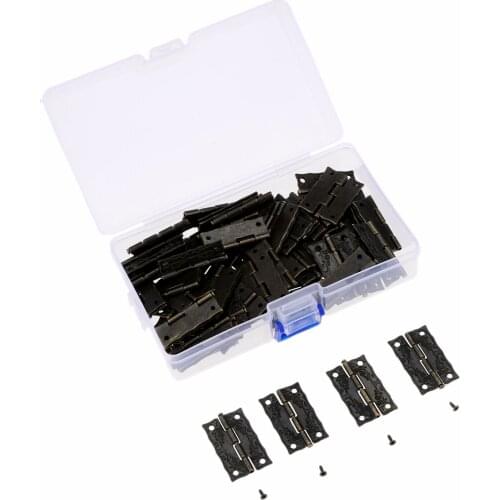 60Pcs 36*23mm Iron Jewelry Wood Boxes Cabinet Door Furniture Hinges Set Mini Decorative Hinge with Storage Box & 240Pcs Screws
