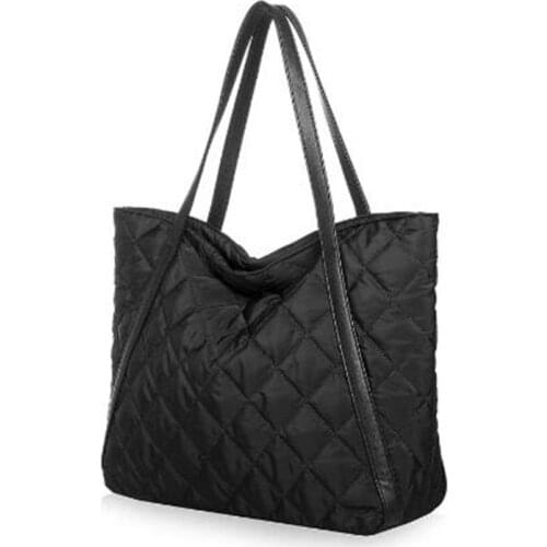 Women Bags Tote Bag Space Cotton Down Feather Padded Shoulder Bags Large Capacity Nylon Winter Lattice Warm Bag