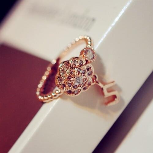 WYJZY delicate micro-set CZ zircon flower open ring with number 5 ladies casual wear jewelry Valentine surprise gift ring