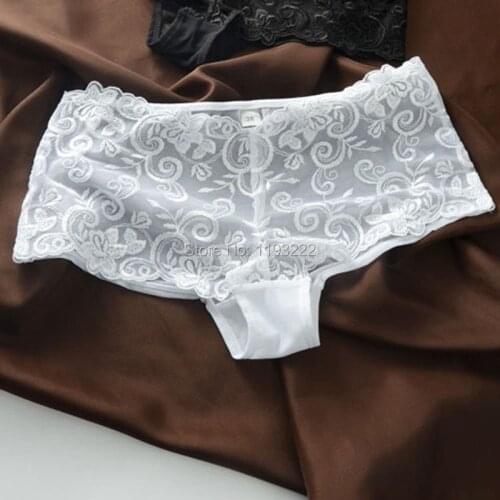 Plus Size Sexy Women Girl Mesh Embroidery Lace Floral Sheer See Through Soft Underwear Panty Brief Thongs Cotton Crotch