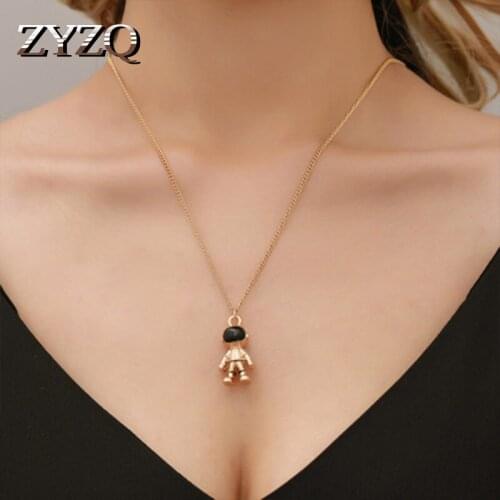 ZYZQ Trendy Geometric Chain Necklace With Cartoon Character Robot Figure Pendant Two Color Available New Years Gift Necklace