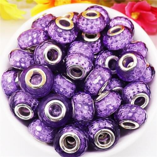 10Pcs Purple Glitter Faceted Slide Charms Large Hole Spacer Beads Fit Pandora Charms Bracelet Necklace Earrings Hair Beads Women