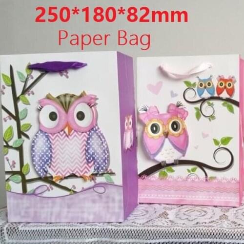 10PC/lot 3D Owl design 210g White Kraft paper bag Packaging bags with handles Christmas New year Festival Children gift bags