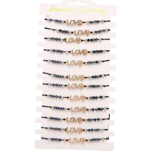 12 Pcs/Sets Letter Love Crystal Bracelets for Women Charm Jewelry Multilayer Cuff Bracelets Bangles Adjustable Bracelet Pulseras