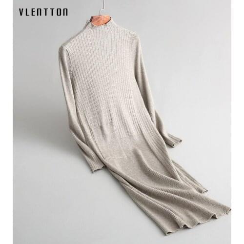 2020 Spring Autumn Sexy Asymmetry Turtleneck Sweater Dress Women Long Sleeve Pockets Bodycon knitted Midi Dresses Female Vestido