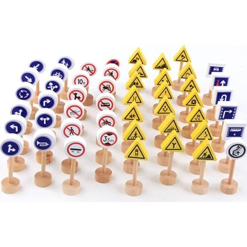 50Pcs Double-Sided Traffic Sign Building Block Educational Toys For Children Traffic Knowledge Learning Hot Sale