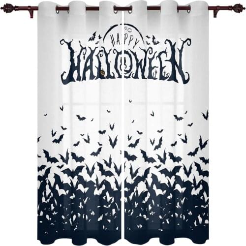 Happy Halloween Bat Swarm White Window Curtains Kitchen Bedroom Drapes Home Decor Luxury Curtains for Living Room
