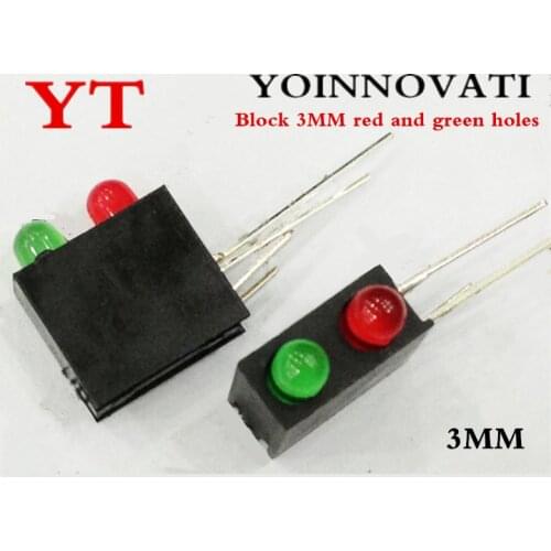 100PCS LED lamp holder with lights, 3MM red and green highlighting, (Block 2 black square holes lamppost) 90 degree bend legs