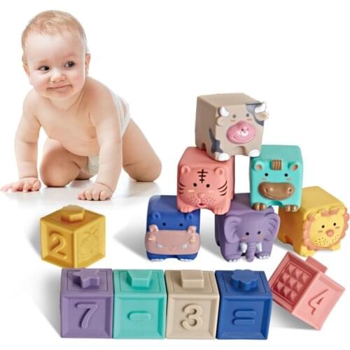 Baby Toys Grasp Ball Sensory Toys Building Silicone Blocks Grasp Toy 3D Silicone Blocks Soft Ball Kid Rubber Bath Cube Baby Toy