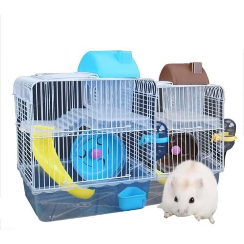 Double-storey Villa-shaped Wire Cage With Feeding Bowl, Running Roller Skating Toy Small Castle, Double-layer Hamster Cage