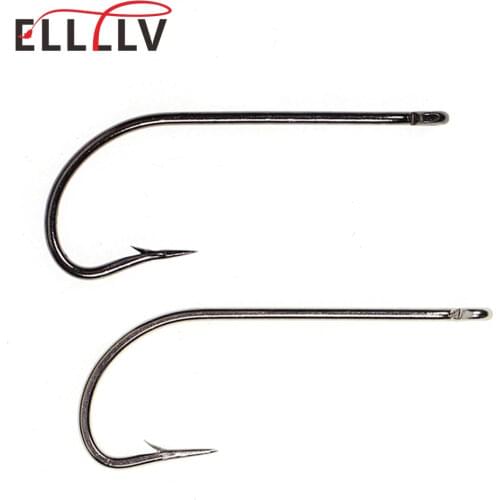 50pcs Saltwater Fishing Oshaughnessy Jig Hooks High Carbon Steel Long Shank Chemeical Tip Barbed Hook White/Black Nickle