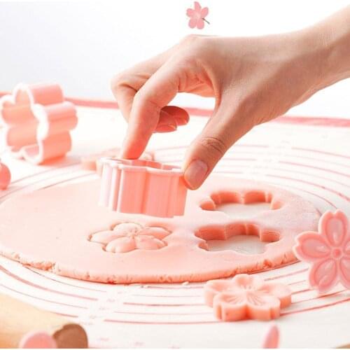 5pcs/set Cookie Mold Stamp Biscuit Mold Cutter Mold Floral Fondant Baking DIY Pink Mold Flower Blossom Tool C T9O4