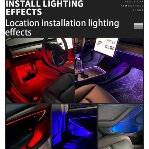 HOLYWOOT Tesla Model 3 Model Y Interior Ambient Lights Car Led RGB Neon Ambience Light Strip Fiber Optic With App Controlled