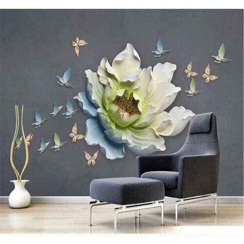XUESU Customizable wallpaper 3D/5D/8D waterproof wall covering modern simple three-dimensional relief flower butterfly