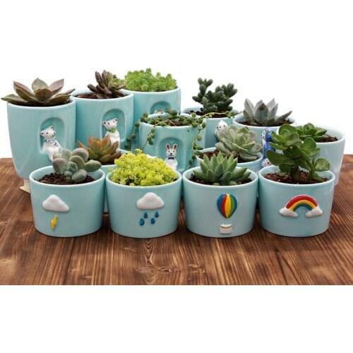 Creative Personality Weather Ceramic Pot Indoor Fleshy Green Plant Potted Elegant Celadon Animal Cartoon Cactus Flower Pot