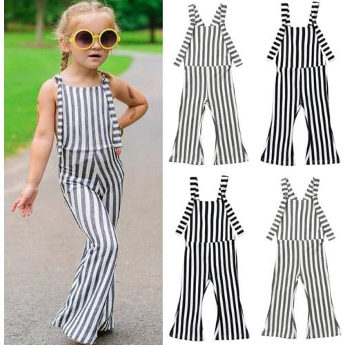 Fashion Baby Girls Stripes Brace Horn Strap Pants Overalls Kids Jumpsuit Toddler Romper Girl Outfits Pants Kids Overalls