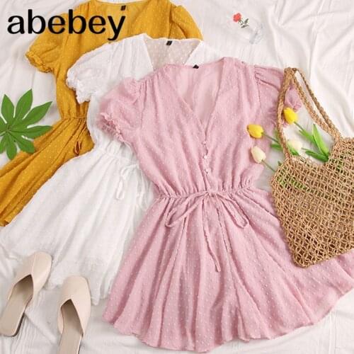Women Dot Chiffon Rompers short sleeves Korean beach overalls bohemian loose casual summer wide leg pants playsuits